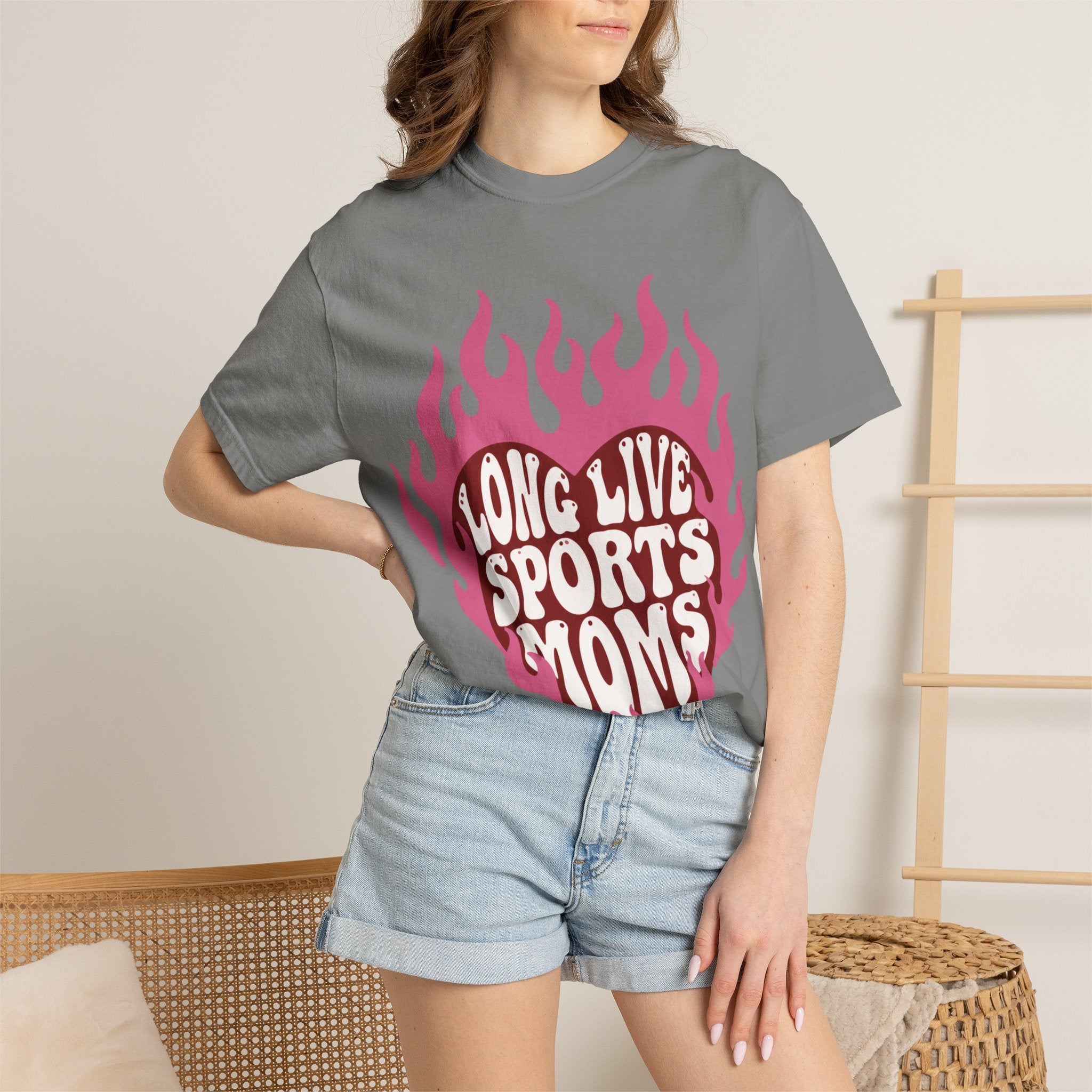 Long Live Sports Moms T-Shirt | Heart Flame Graphic, Athletic Mom Tee