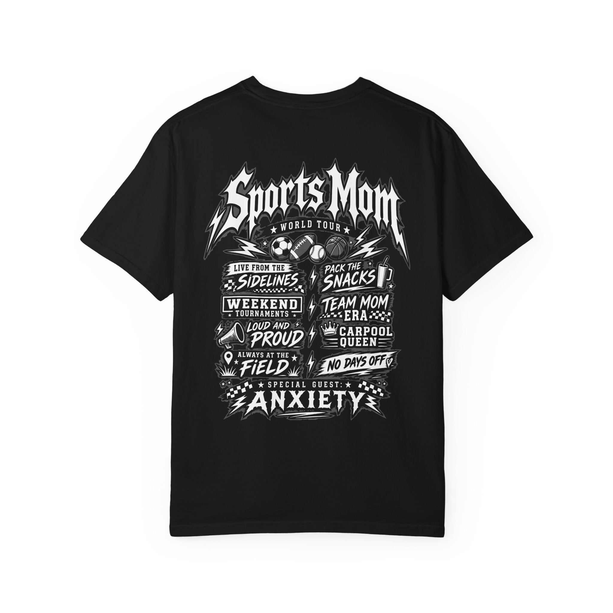 Sports Mom graphic T-shirt | 'Sports Mom World Tour' design