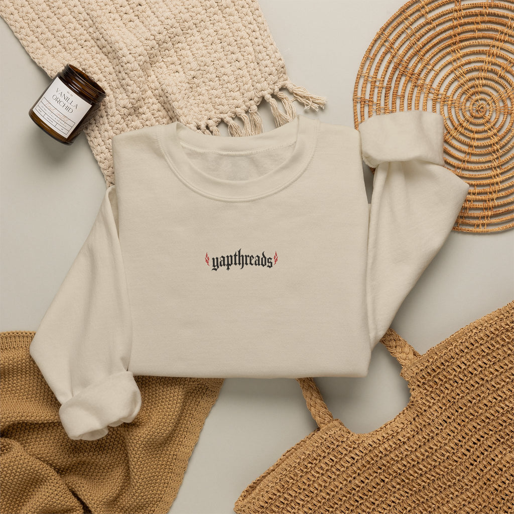 Flaming Heart Crewneck Sweatshirt — 'yapthreads' Graphic Pullover