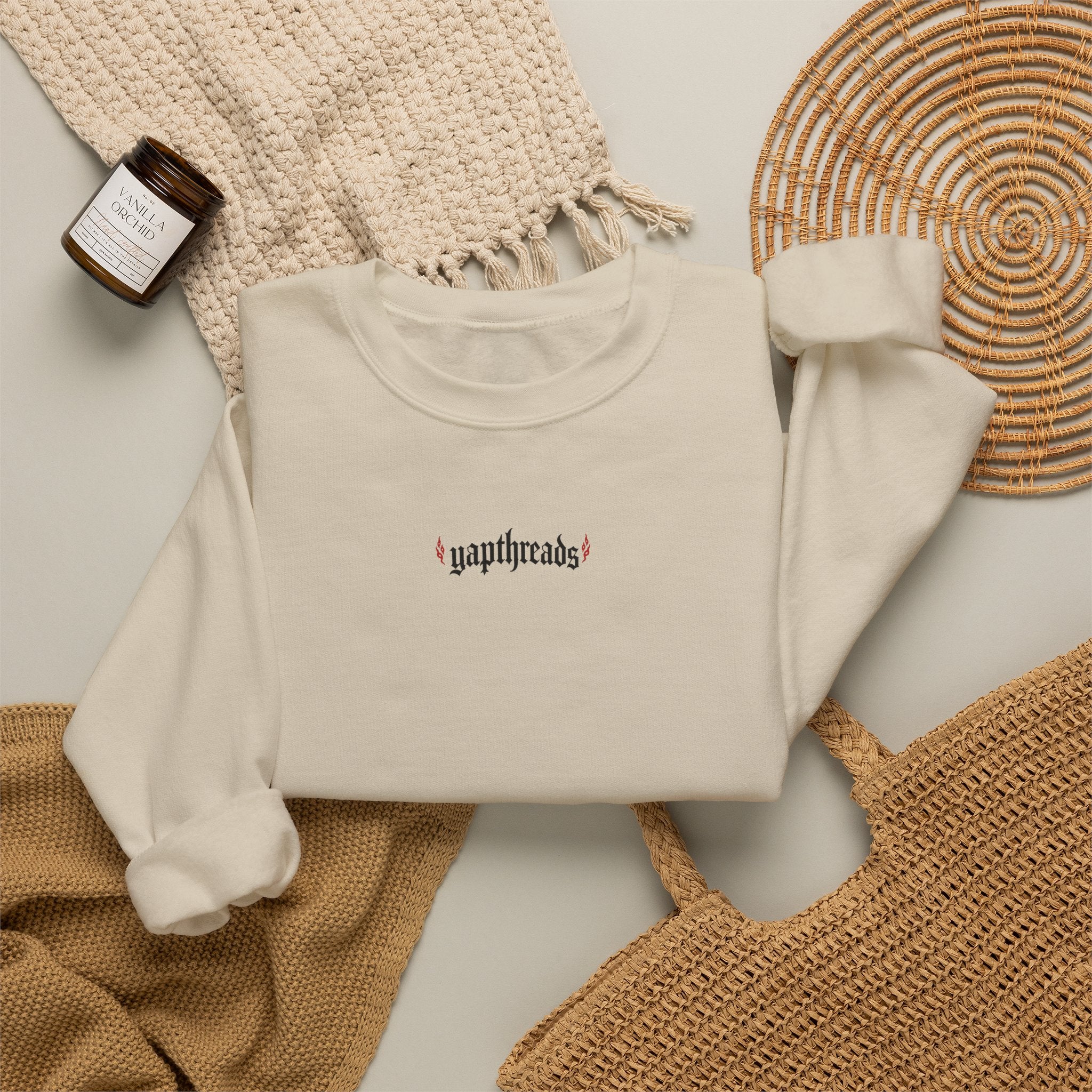 Flaming Heart Crewneck Sweatshirt — 'yapthreads' Graphic Pullover