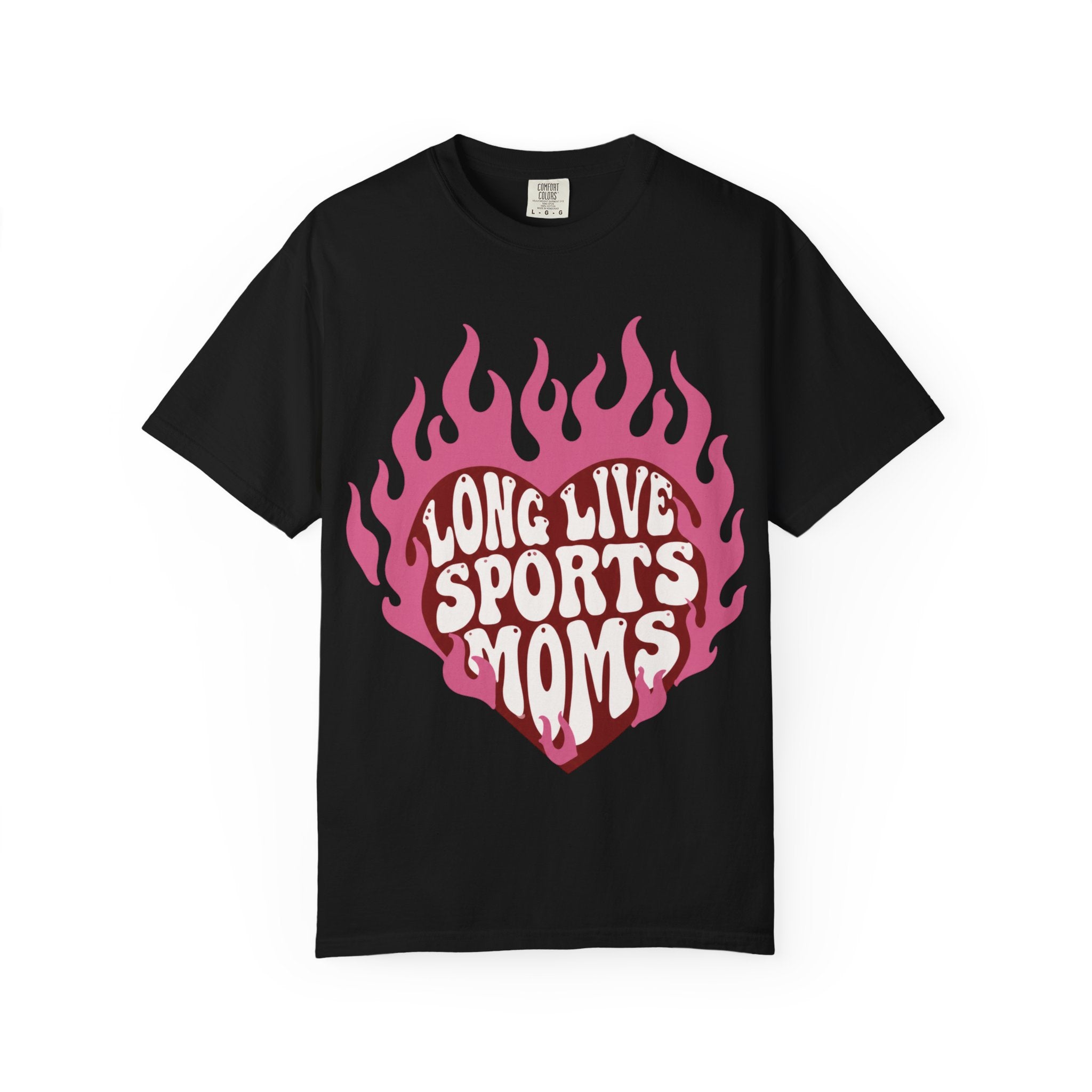 Long Live Sports Moms T-Shirt | Heart Flame Graphic, Athletic Mom Tee