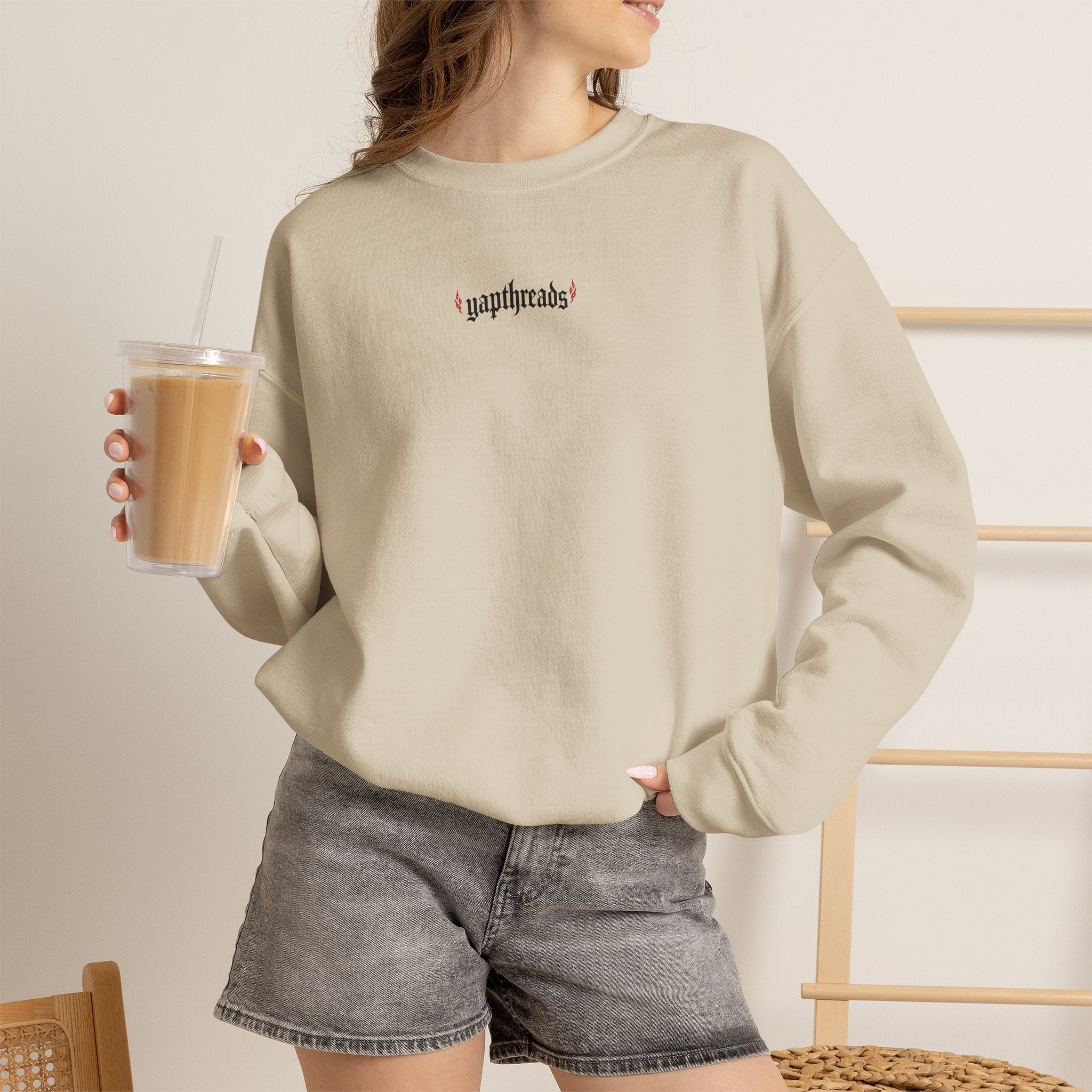 Flaming Heart Crewneck Sweatshirt — 'yapthreads' Graphic Pullover