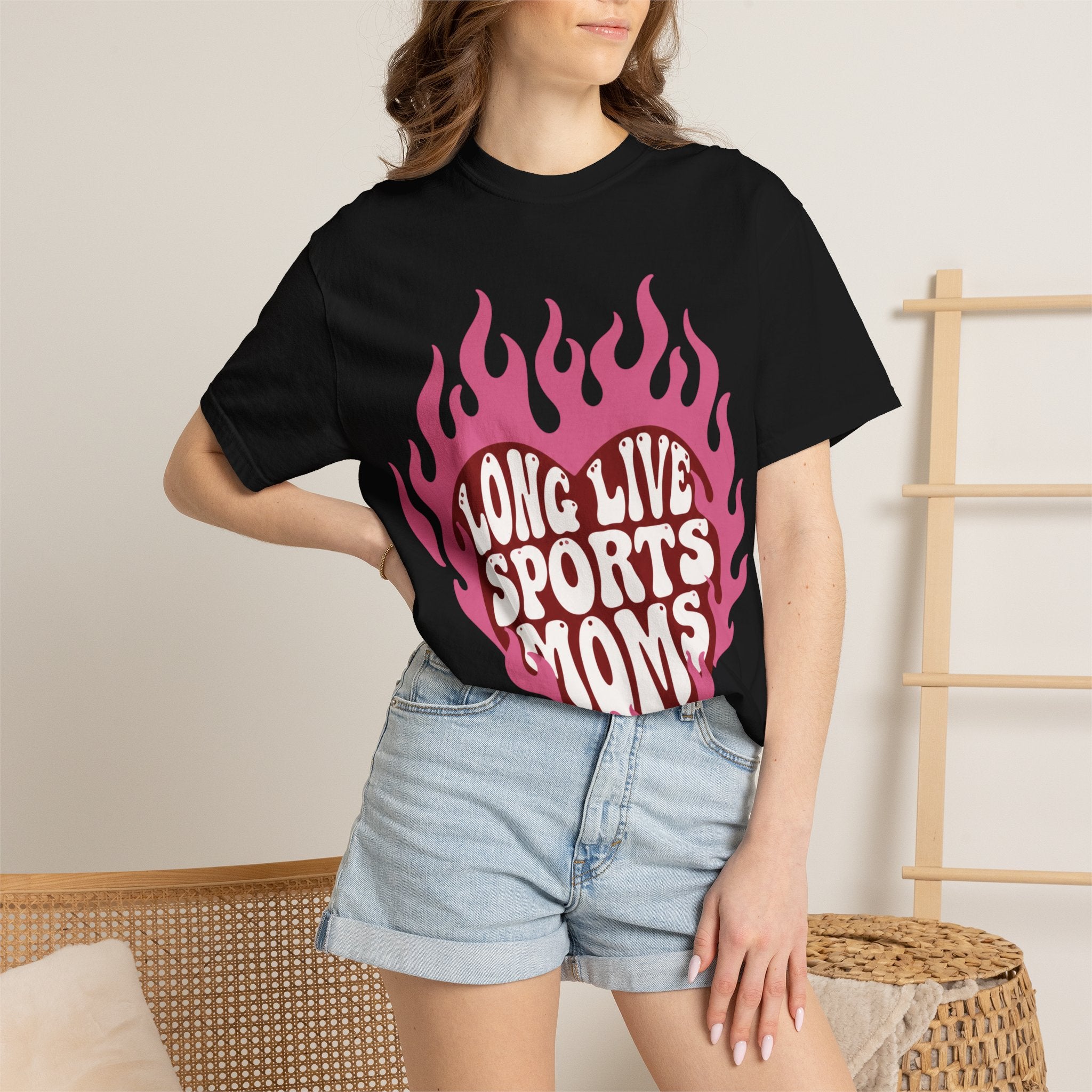 Long Live Sports Moms T-Shirt | Heart Flame Graphic, Athletic Mom Tee