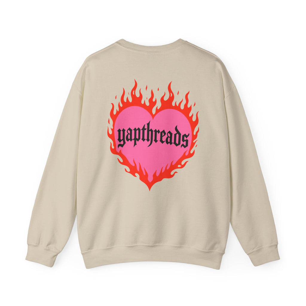 Flaming Heart Crewneck Sweatshirt — 'yapthreads' Graphic Pullover