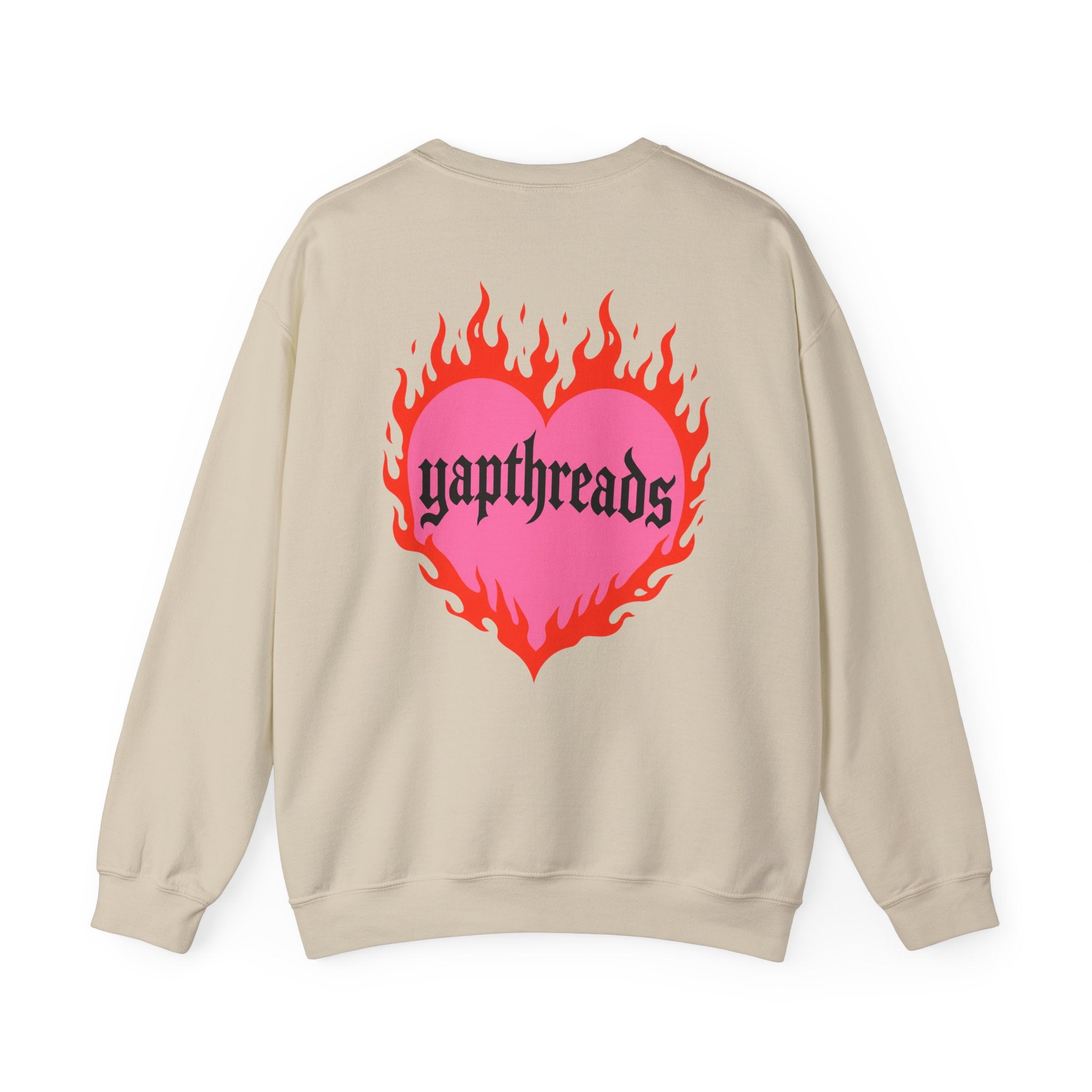 Flaming Heart Crewneck Sweatshirt — 'yapthreads' Graphic Pullover
