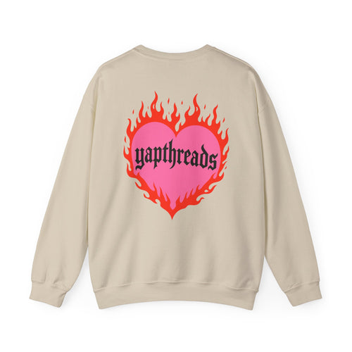 Flaming Heart Crewneck Sweatshirt — 'yapthreads' Graphic Pullover